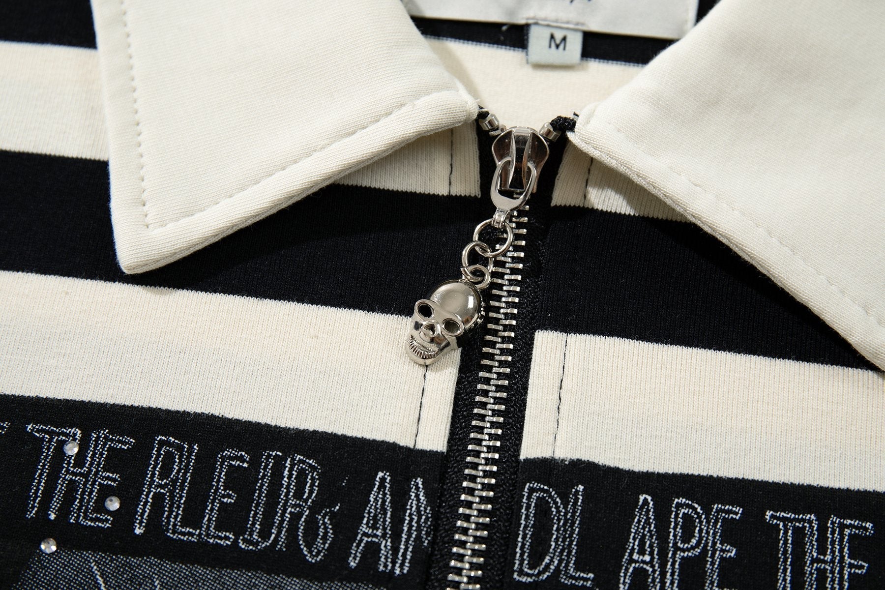 MAJESTIK Skull Graphic Striped Zip-Collar T-Shirt ¡ª detail