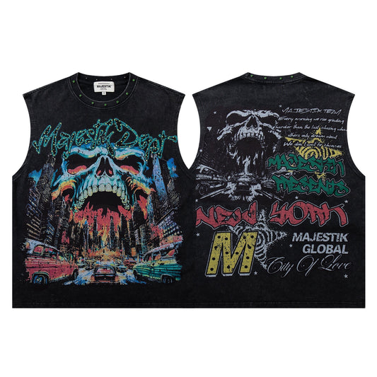 MAJESTIK New York Skull Graphic Sleeveless T-Shirt ¡ª hero