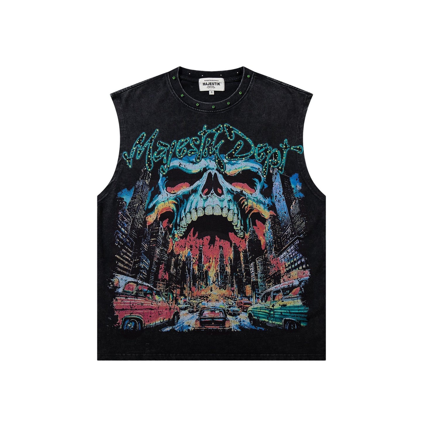 MAJESTIK New York Skull Graphic Sleeveless T-Shirt ¡ª front