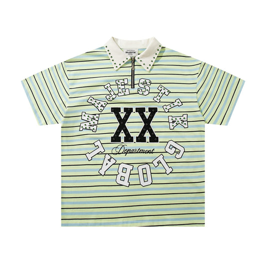 MAJESTIK Mint Green Striped Half-Zip Polo Shirt ¡ª hero