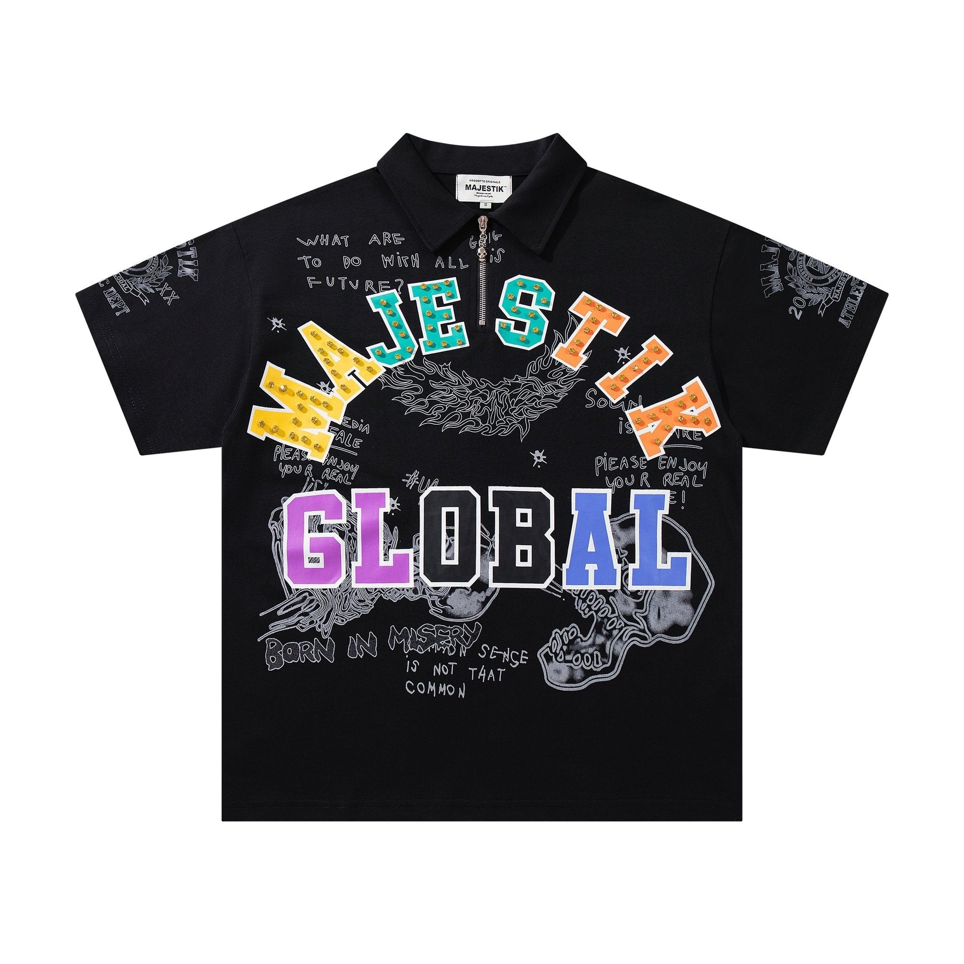 MAJESTIK Embellished Distressed Zip Polo Shirt ¡ª hero