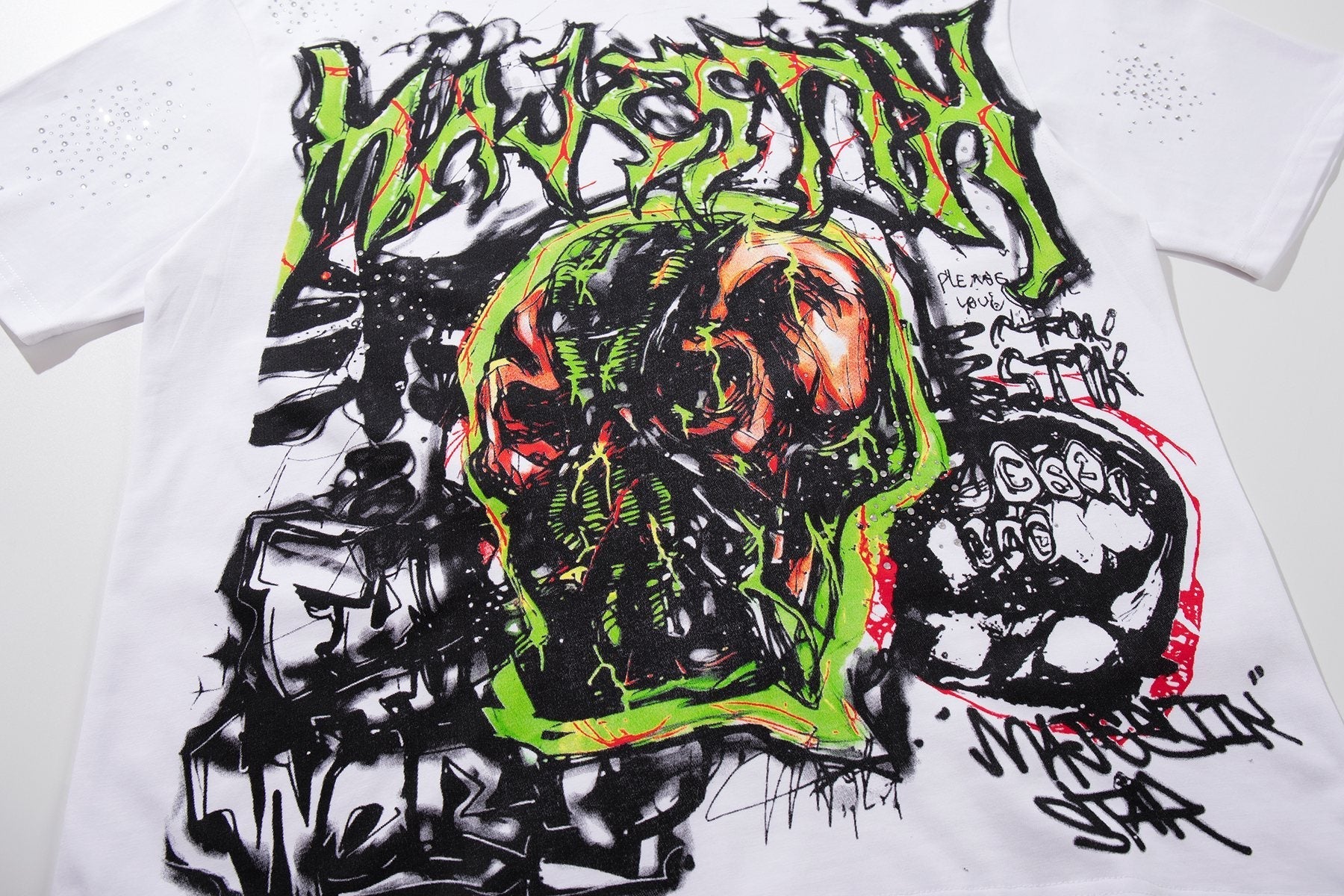 MAJESTIK Distressed Rhinestone Graphic Short-Sleeve T-Shirt ¡ª detail