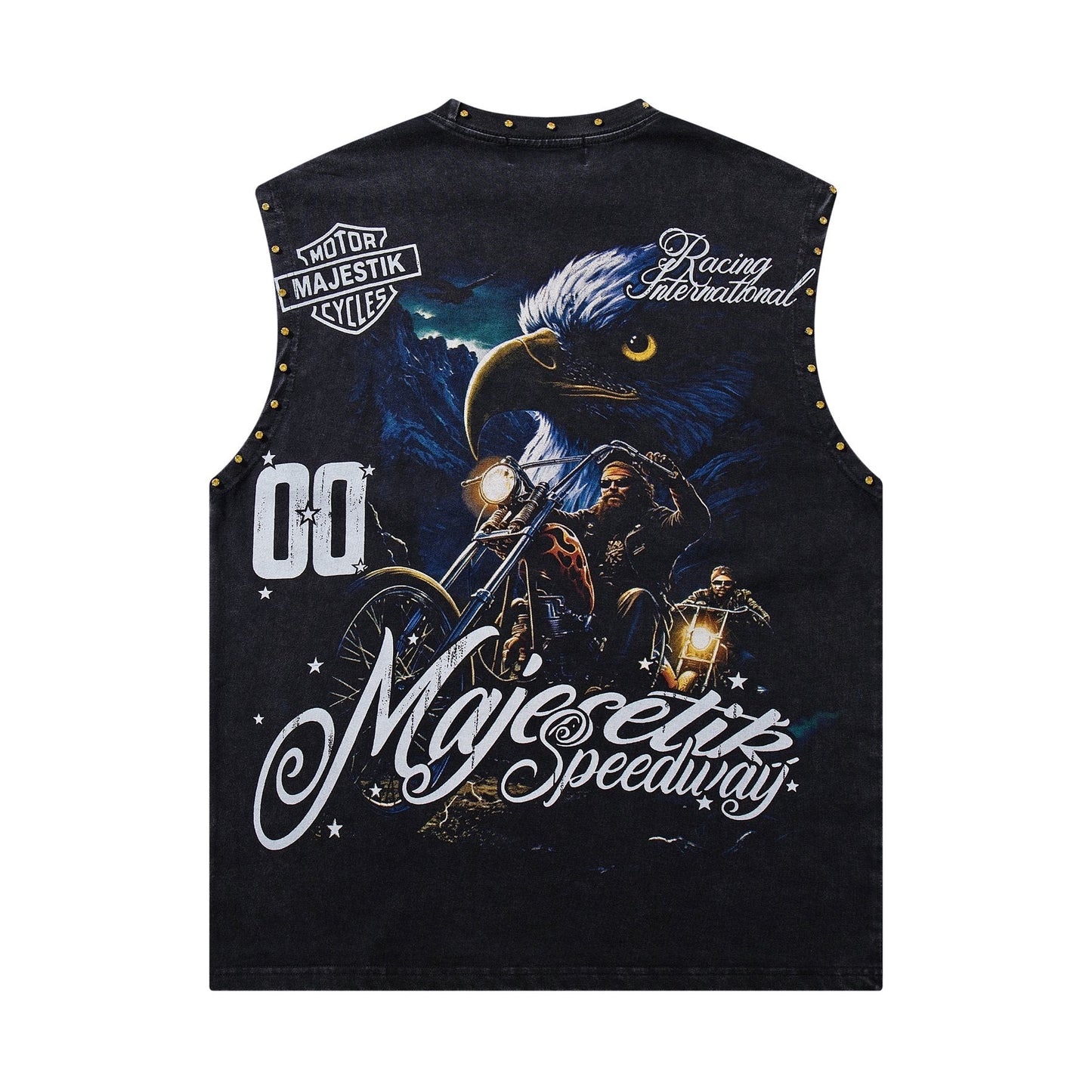 MAJESTIK Speedway Eagle Motorcycle Sleeveless T-Shirt ¡ª back