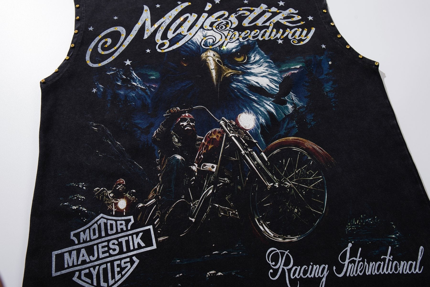 MAJESTIK Speedway Eagle Motorcycle Sleeveless T-Shirt ¡ª detail