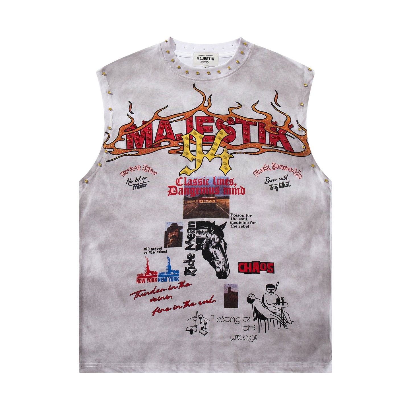 MAJESTIK Studded Washed Graphic Sleeveless T-Shirt ¡ª hero