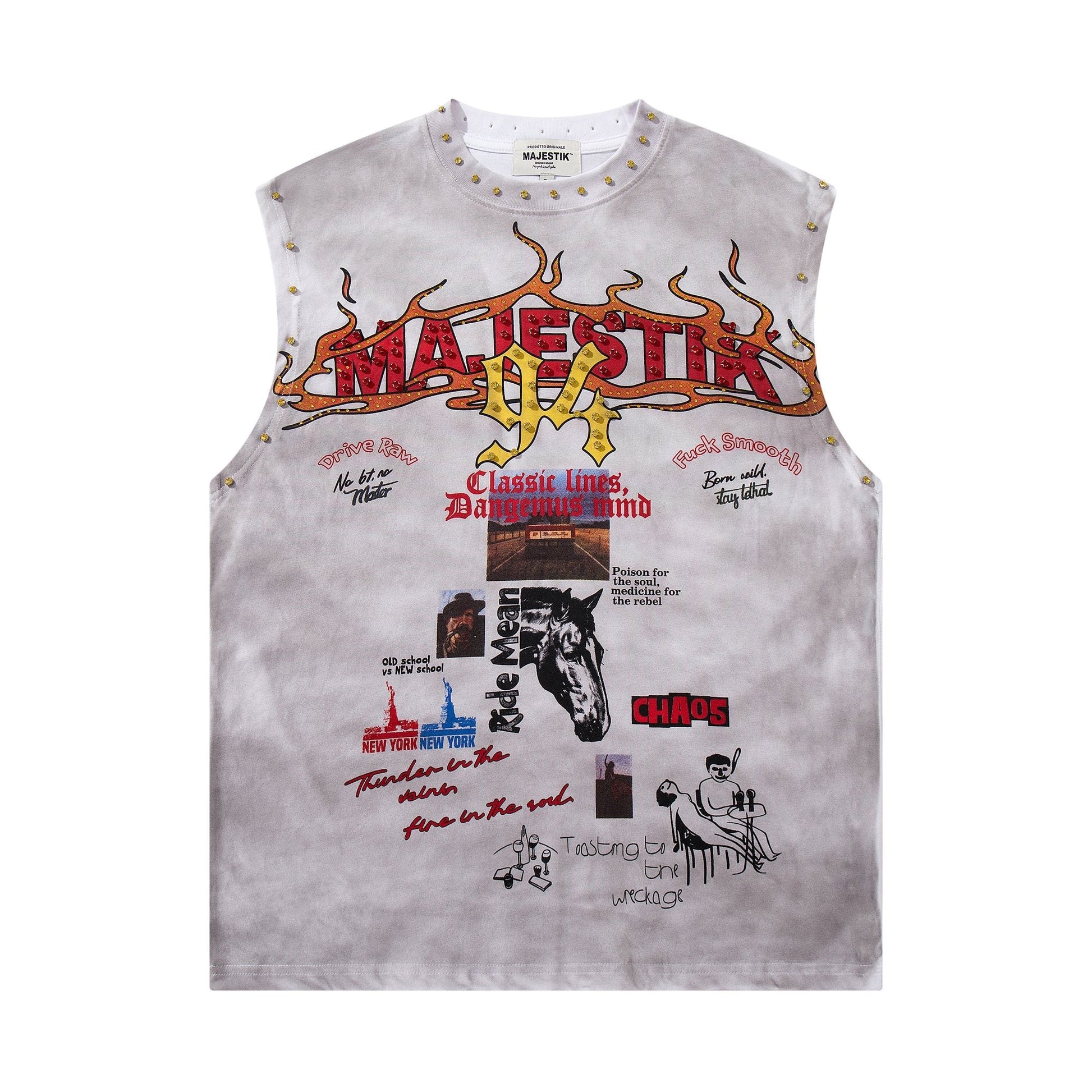 MAJESTIK Studded Washed Graphic Sleeveless T-Shirt ¡ª hero