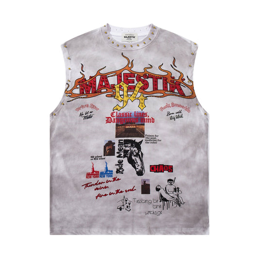 MAJESTIK Studded Washed Graphic Sleeveless T-Shirt ¡ª hero