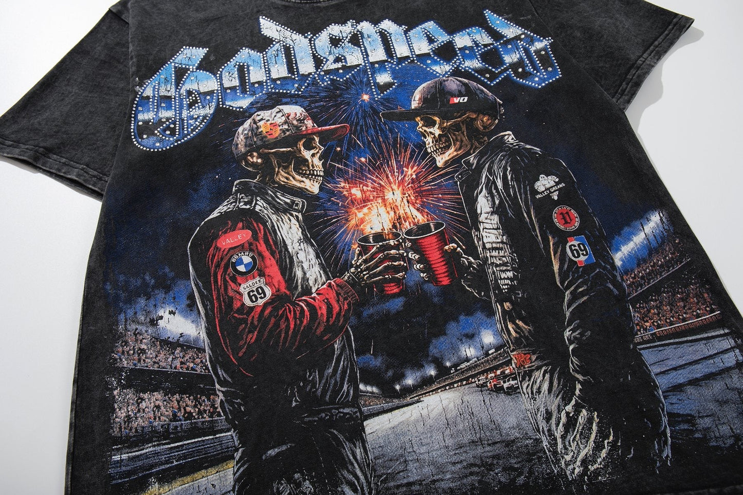 MAJESTIK Racing Graphic Acid-Wash T-Shirt ¡ª detail
