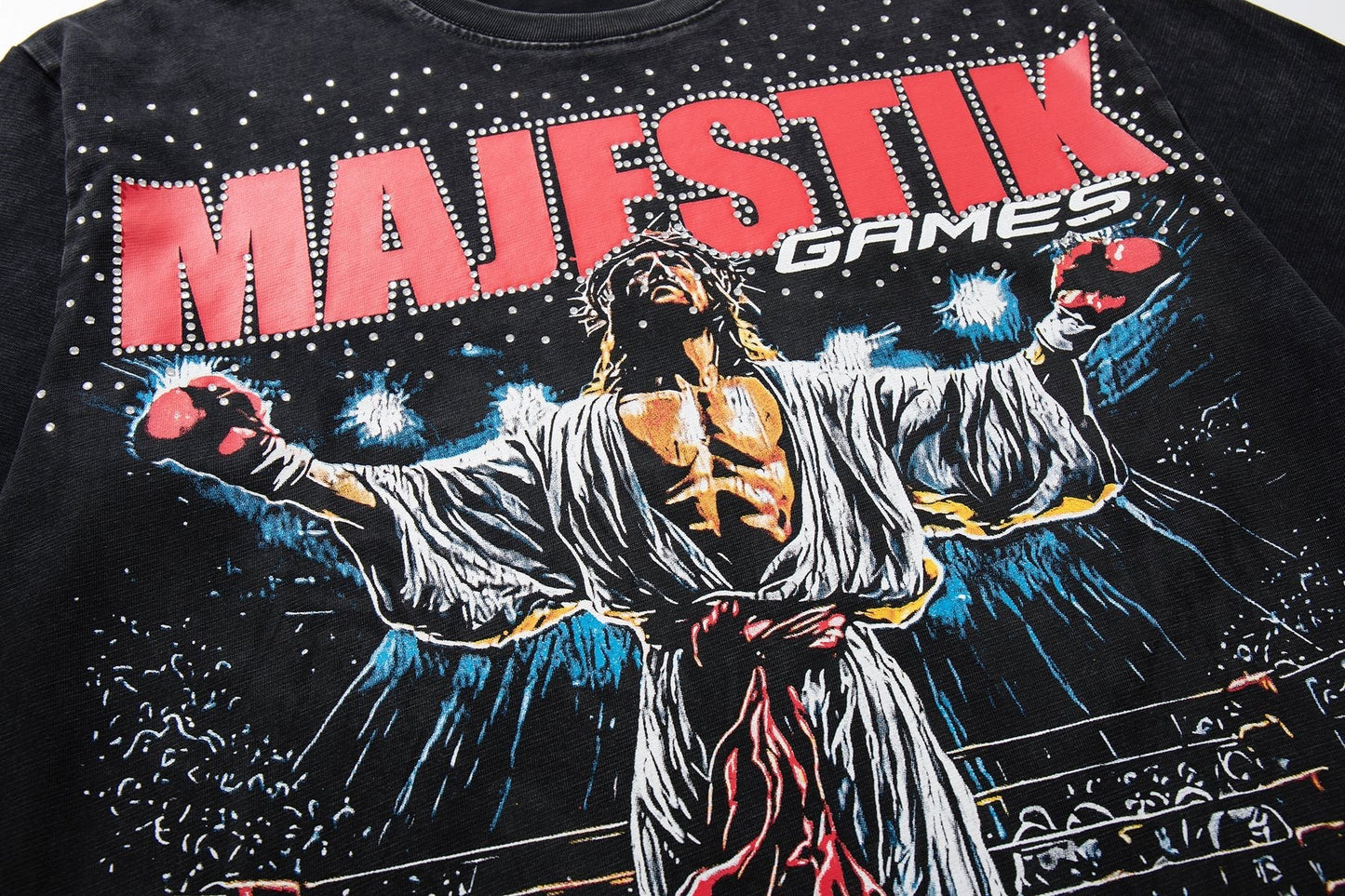 MAJESTIK Washed Black Graphic Short-Sleeve T-Shirt ¡ª detail