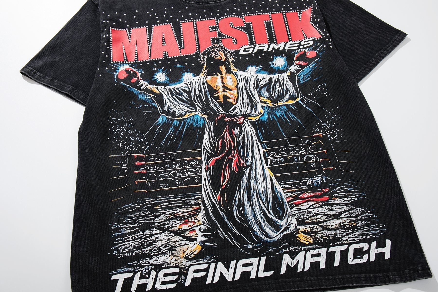 MAJESTIK Washed Black Graphic Short-Sleeve T-Shirt ¡ª front