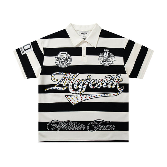 MAJESTIK Striped Crest Graphic Polo Shirt ¡ª hero