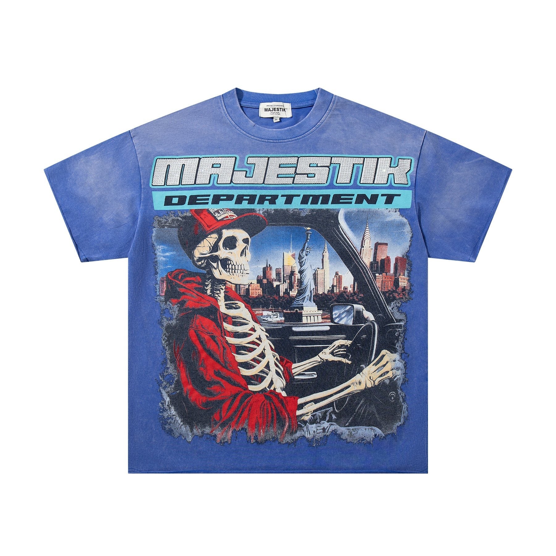 MAJESTIK Skeleton Driver Graphic T-Shirt ¡ª front
